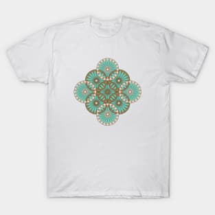 Spanish Tile - Entwined - Pink and Bronze on Turquoise T-Shirt